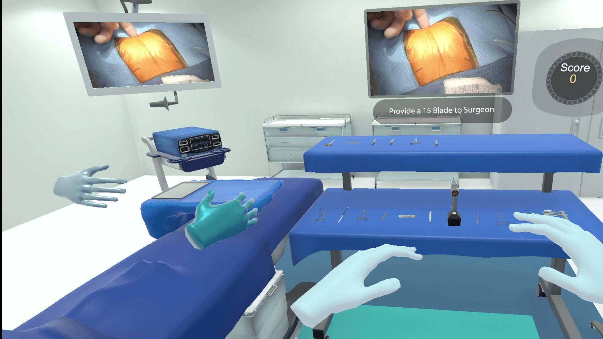 Virtual reality simulation of a cardiac procedure, providing immersive training for healthcare professionals in heart surgery.